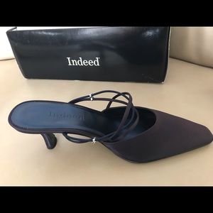 Navy satin dress shoe